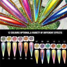 12 Colours Laser Chameleon Peacock Glitter Powder Holographic Mirror Dust Pigment Powder Chrome Glitters UV Gel Varnish