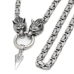 nordic gifts UK - Nordic viking wolf with odin sword Gungnir necklace Stainless steel for men -king chain with valknut gift bag1222A
