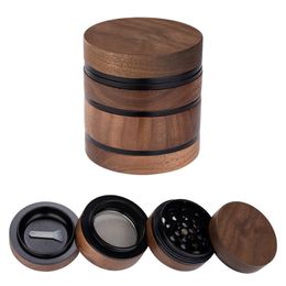 Smoking Natural Wood Wooden Aluminium Portable 63MM Dry Herb Tobacco Grind Spice Miller Grinder Crusher Grinding Chopped Hand Muller Cigarette Holder DHL Free