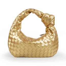 New Arrival Gold Woven Leather Bags For Women Fashion Lady Hobo Clutch Bag Soft Bag Ship From Saudi Arabia Warehouse