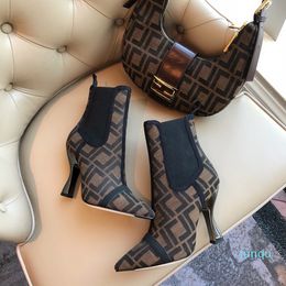 2022-Brown high-heeled Ankle Chelsea boots lacquered heel pointed toes mesh pull-on leather outsole Booties for women luxury designer