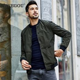 KUEGOU Brand Bomber Jacket Coat leisure Pilot jacket slim collar men s fashion jacket army green coat UW 0759 LJ201013