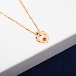 S925 Silver Charm pendan necklace with fuchsia diamod in 18k rose gold plated for women wedding Jewellery gift have stamp PS4233A