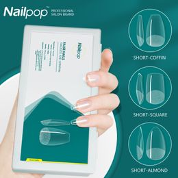 Nailpop 552pcs Short Almond/Square/Coffin Nail Tips Acrylic Press on Nails Ultrathin and Traceless Full Cover Nail Extension 220725