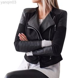 Spring Autumn Pu Faux Leather Jackets Women Long Sleeve Zipper Slim Motor Biker Leather Coat Female Outwear Motorcycle Wear L220801