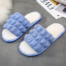 Winter Home Cozy Women Fur Slippers Faux Furry Flat Slides Slip On Indoor Non Slip House Shoes Female Cotton Slipper Ladies G220816