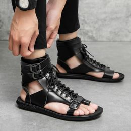 Sandals Summer Men's Fashion Outdoor Beach Shoes 2022 Trend High-Top Roman Casual PU Large Size Non-Slip ShoesSandals