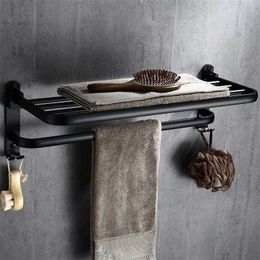 Black towel rack space aluminium racks elegant black towel rack hotel bathroom pendant set towel bar wall mount free punch T200916