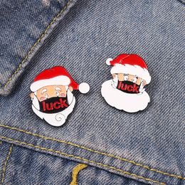 Santa Claus Enamel Pin Custom Father Christmas Luck Brooches Badges for Bag Clothes Cartoon New Year Jewelry Gift for Kid
