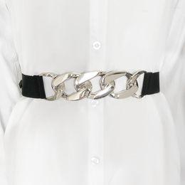 Belts Silver Chain Belt Elastic Metal Waist For Women Stretch Cummerbunds Ladies Coat Waistband Width 3.5CM Ceiture Femme Fier22