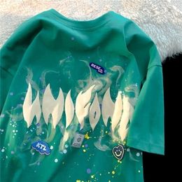 Flame Print T Shirt Women Short Sleeved Tee Design Sense Niche Couple Half Top Ins 220615