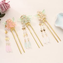 Chinese Traditional Metal Alloy Hair Pin Vintage Flowers Tassel Hair Sticks For Women Wedding Hair Jewellery Accessories