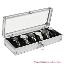 6 12 Grids Slots Aluminium Watches Box Jewellery Display Storage Square Case Suede Inside Container Watch Casket 220719