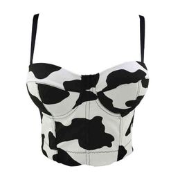 2021 Summer Short Sexy Cow Print Nightclub Female Crop Top Women Harajuku Backless Cami Tops With Built In Bra Push Up Bralette G220414