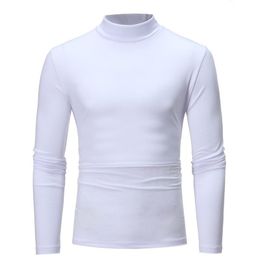 Men's T-Shirts Men T-shirt Top Vintage Slim-Fit Solid Colour Spring Autumn Long Sleeve Turtleneck Pullover Bottoming Shirt