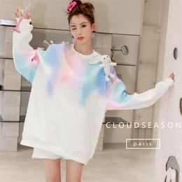 Women's Hoodies & Sweatshirts 2022 Autumn Spring Gradient Tie-dye French Pullover Women Loose Wild Fashion Casual Trend With Womens T