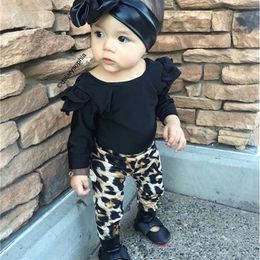 Fashion Cool Baby Girls Clothing Set Cotton Long Sleeve Black TopsLeopard Pants Casual Toddler born Baby Girls Clothes LJ201223