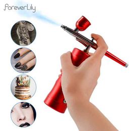 Top 0.4mm Mini Air Compressor Kit Air-Brush Paint Spray Gun Airbrush For Nail Art Tattoo Craft Cake Nano Fog Mist Sprayer 220505