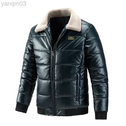 2022men's New Fur Collar Cotton Leather Jacket Winter Thick Pu Leather Jacket L220801