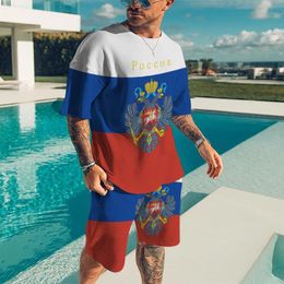 Men's Tracksuits Summer Russia National Emblem 2 Piece Sets Tracksuit Men's Oversized Clothes Street Style 3D Printed Men Suit Tshirt Sh