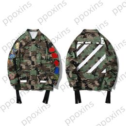 Fashion designer off Brand White Men's Jacket Chaopai Autumn Winter New Camouflage Embroidery Badge Tooling Loose and Women's Shirt Coat Windbreaker