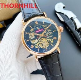 President Day Date Skeleton Shape Dial Men Watch 42mm Genuine Black Brown Leather Automatic Mechanical 5TM waterproof Self-wind Fashion Wristwatches montre de luxe
