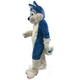 Long Fur Blue Husky Dog Fox Mascot Costume Party Character Birthday Halloween Dress Mascot Costume