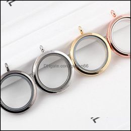 locket necklace Lockets Necklaces Pendants Jewelry Alloy Round Floating Pendant For Women Men Po Living Memory Glass Charm Necklace Fashi Dhk2G