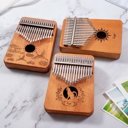 Latest 17 Keys Kalimba sanza Thumb Piano mahogany Whole board Finger piano Solid wood Student beginner Blue green Keyboard instrum2960