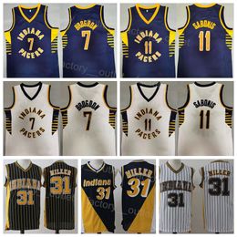 Men Basketball Malcolm Brogdon Jersey 7 Domantas Sabonis 11 Reggie Miller 31 Vintage Retro Navy Blue White Yellow Stripe Team Colour All Stitched For Sport Fans