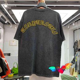 Curved Embroidery Askyurself Tee Men Women High Quality Vintage Yellow T-shirt Heavy Fabric Washed Short SleeveT220721