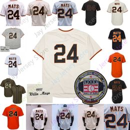 Willie Mays Jersey Vintage 1951 Cream Grey Black Fashion Player Fans Pullover Orange White Hall of Fame Patch