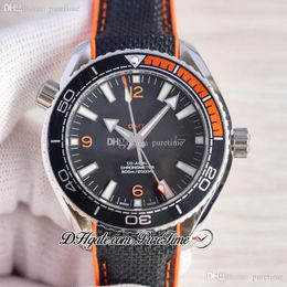 Diver 600M GMT A21j Automatic Mens Watch Black Orange Dial White Markers Nylon Rubber Strap 232.32.44.22.03.001 Watches 7 Style Puretime I39a1