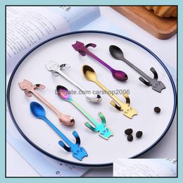 Spoons Flatware Kitchen Dining Bar Home Garden Mini Spoon Lovely Cat For Coffee Stainless Steel 304 Gold Can Hang On The Cup Drop Deliver