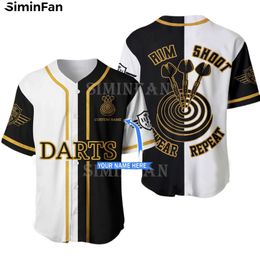 CUSTOM NAME DARTS LOVER 3D Printed Mens Baseball Jersey Shirts Collarless Camisa Summer Beach T Shirt Women Short Sleeve Top 220704