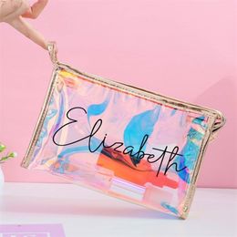 Personalized Transparent Makeup Custom Cosmetic Bridesmaid Clear Holographic Portable Storage Wash Bag Bridal Party Gift 220707