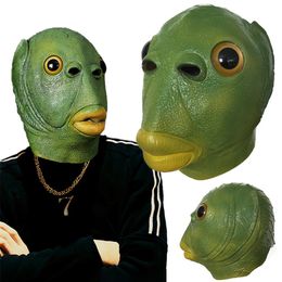 Party Masks Adult Funny Ugly Green Fish Headgear Latex Cosplay Party Halloween Alien Mask Party Horror Spoof Supplies 220826