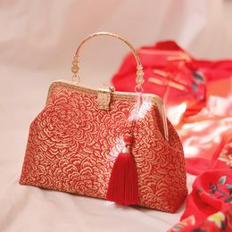 Evening Bags Luxury Women Ethnic Embroidery Silk Handbags Shoulder Cross Body Messenger Bag Wallets Billfold Jewellery Red RoseEvening