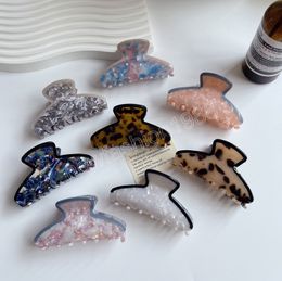 Vintage Splicing Color Acetate Hair Clip Leopard Hair Claw Crab Barrette for Women Girls Ponytail Clips Hair Accessories