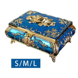 Jewellery Pouches Bags Rose Engraved Trinket Box Blue With Dividers Inside Fadeless Retro CollectorJewelry