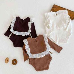 Autumn Winter Baby Girl Clothes Baby Solid Color Romper+Lace Vest Two-piece Set Infant Climbing Clothes Newborn Jumpsuit Outfits G220510