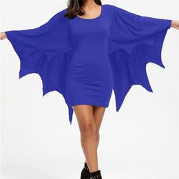Halloween Dress Womens Plus Size Solid Round Neck Bat Long Sleeve Gothic Mini Dresses Fashion Ladies Vestido De Mujer 220621
