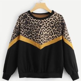 Leopard Hoodies for Women O Neck Long Sleeve Autumn Spring Loose Pullover Female Casual Tops Clothing LJ201103