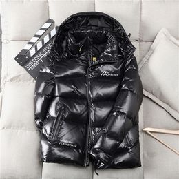 Men Down Jacket Shiny Fabric Hooded Top Quality White Duck Thick Winter Warm Parka Waterproof Plus size 4XL 201210