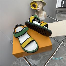 022 new fashion sandals flat shoes women's shoes solid Colour leisure party yellow-green stitching