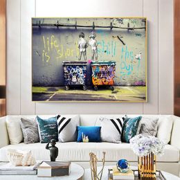 Modern Street Wall Art Canvas Prints Life Is Short Wall Graffiti Art Canvas Paintings On The Wall Pictures For Home Decoration