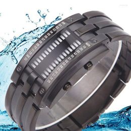 Wristwatches 2022 Fashion Binary Led Watch Men Military Sport Watches Black Steel Electronic Bracelet Couple Relogio Masculino Hect22