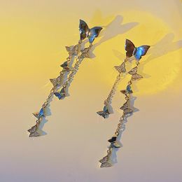 Dangle & Chandelier Korean Micro Pave Zircon Butterfly Drop Earrings For Women Trendy Long Tassel Boucle D'oreille Jewelry GiftsDangle