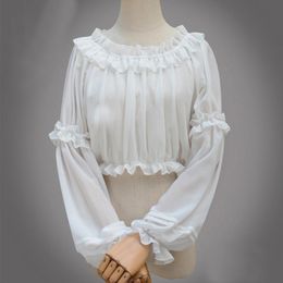 Women's Blouses & Shirts Spring Summer Women Chiffon Short Lolita Shirt Gothic Victorian Blouse Girls Casual Bottoming White Black Corset To