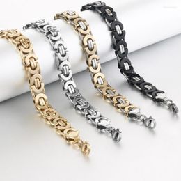 Link Chain 6/8/10mm Stainless Steel Byzantine Bracelet For Men Gold Black Silver Colour Bracelets Wrist Band Hip Hop Jewellery Inte22